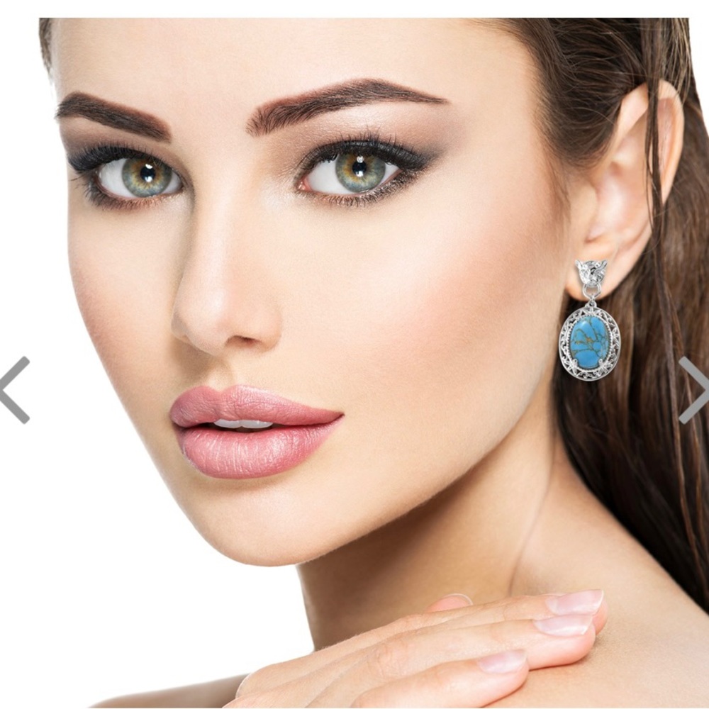 Karis Mojave Blue Turquoise Fancy Earrings in Platinum Bond. 11.25 carets